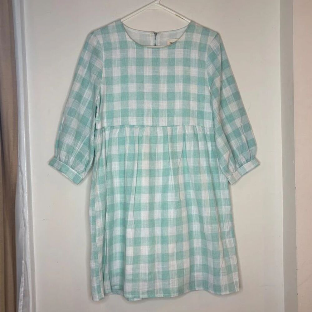Mint and White Gingham Babydoll Dress size Small Cottagecore Farmhouse